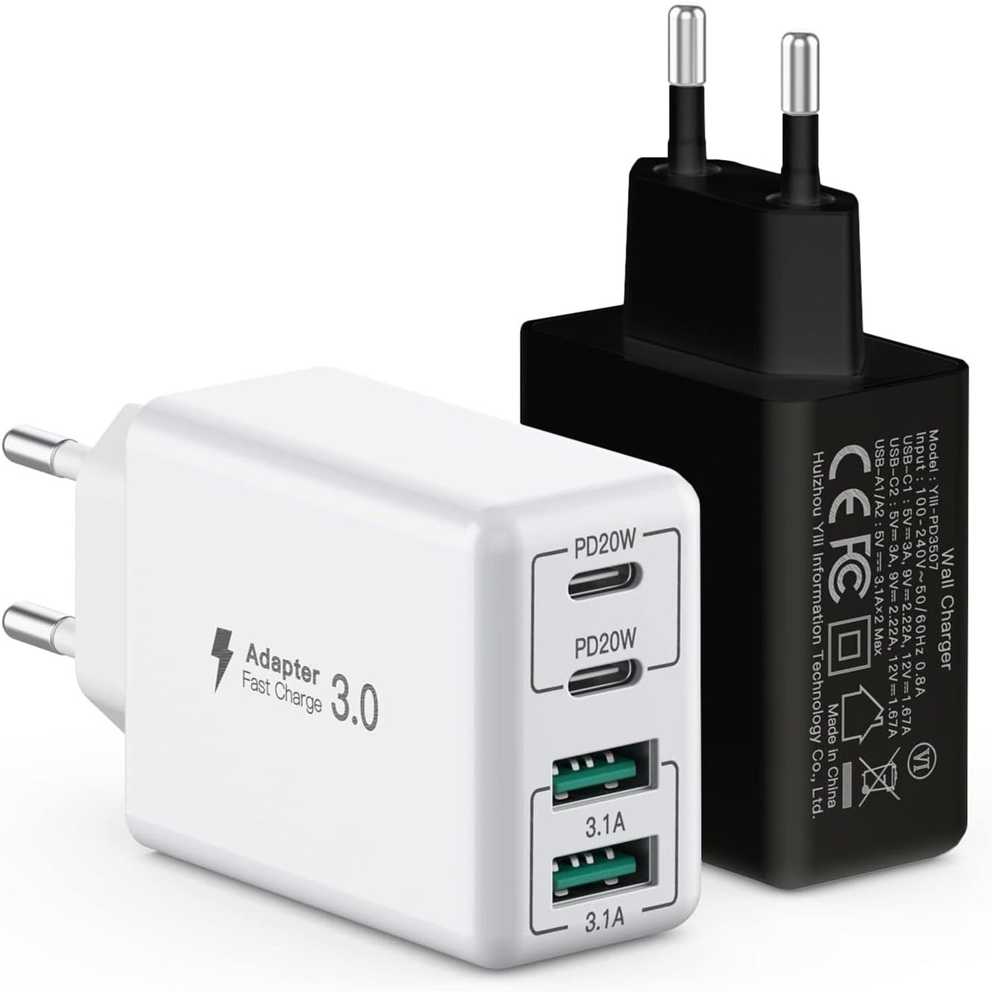 2 x USB C Ladegerät 40W, 4-Port USB C Ladegerät Block, Schnellladeblock