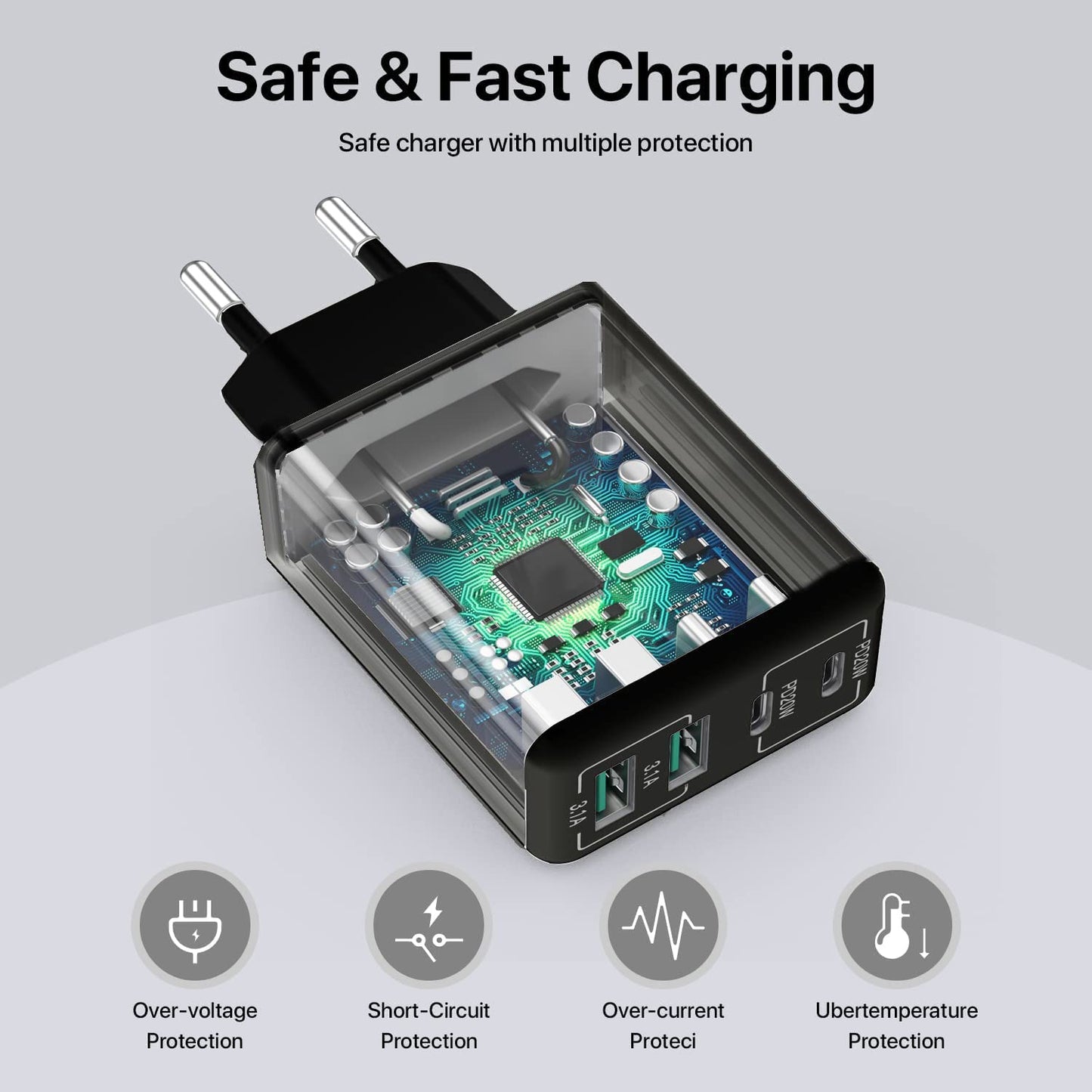2 x USB C Ladegerät 40W, 4-Port USB C Ladegerät Block, Schnellladeblock