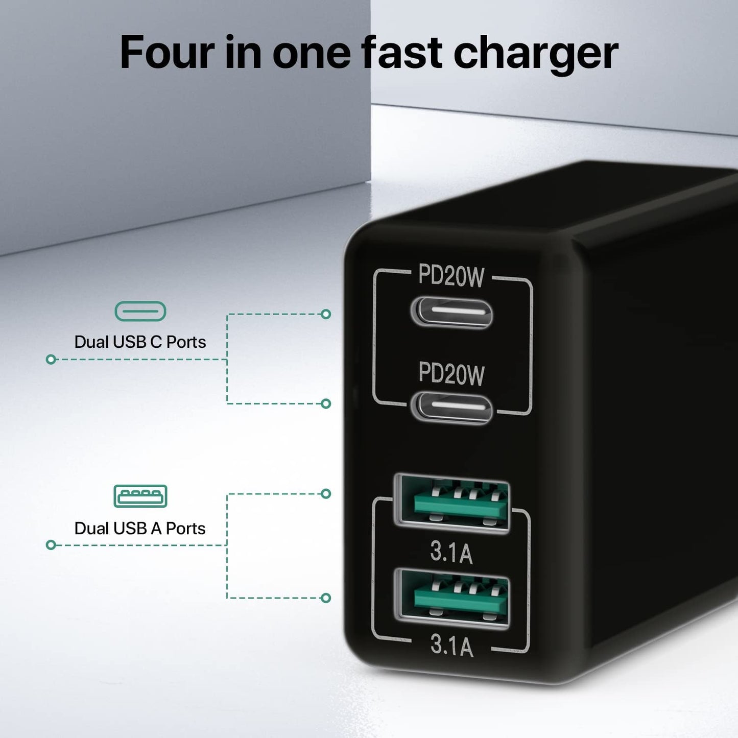 2 x USB C Ladegerät 40W, 4-Port USB C Ladegerät Block, Schnellladeblock
