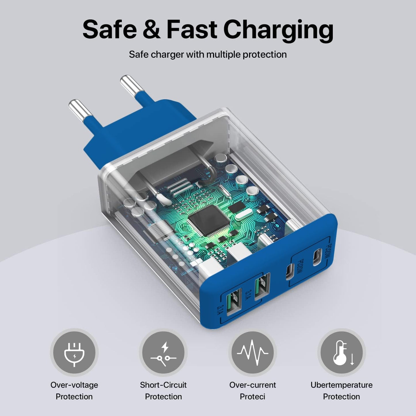 2 x USB C Ladegerät 40W, 4-Port USB C Ladegerät Block, Schnellladeblock