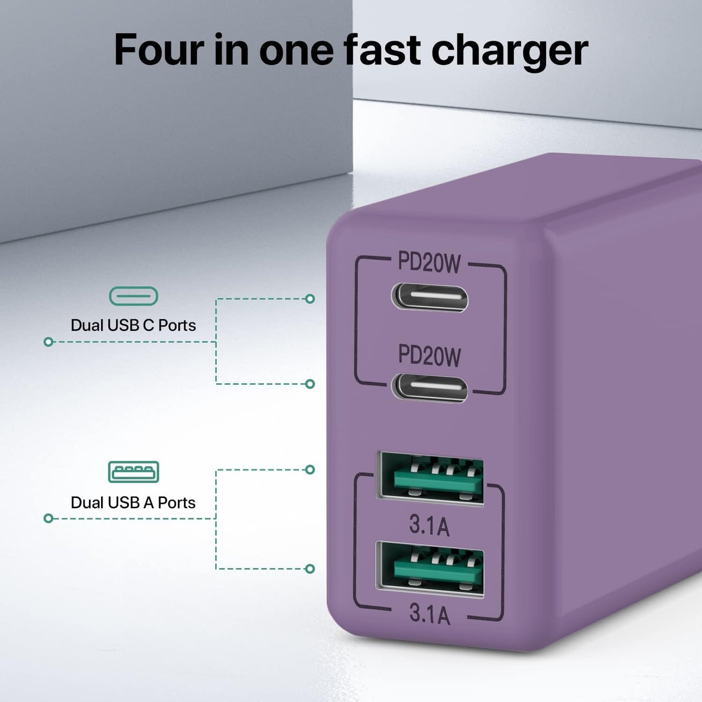 2 x USB C Ladegerät 40W, 4-Port USB C Ladegerät Block, Schnellladeblock