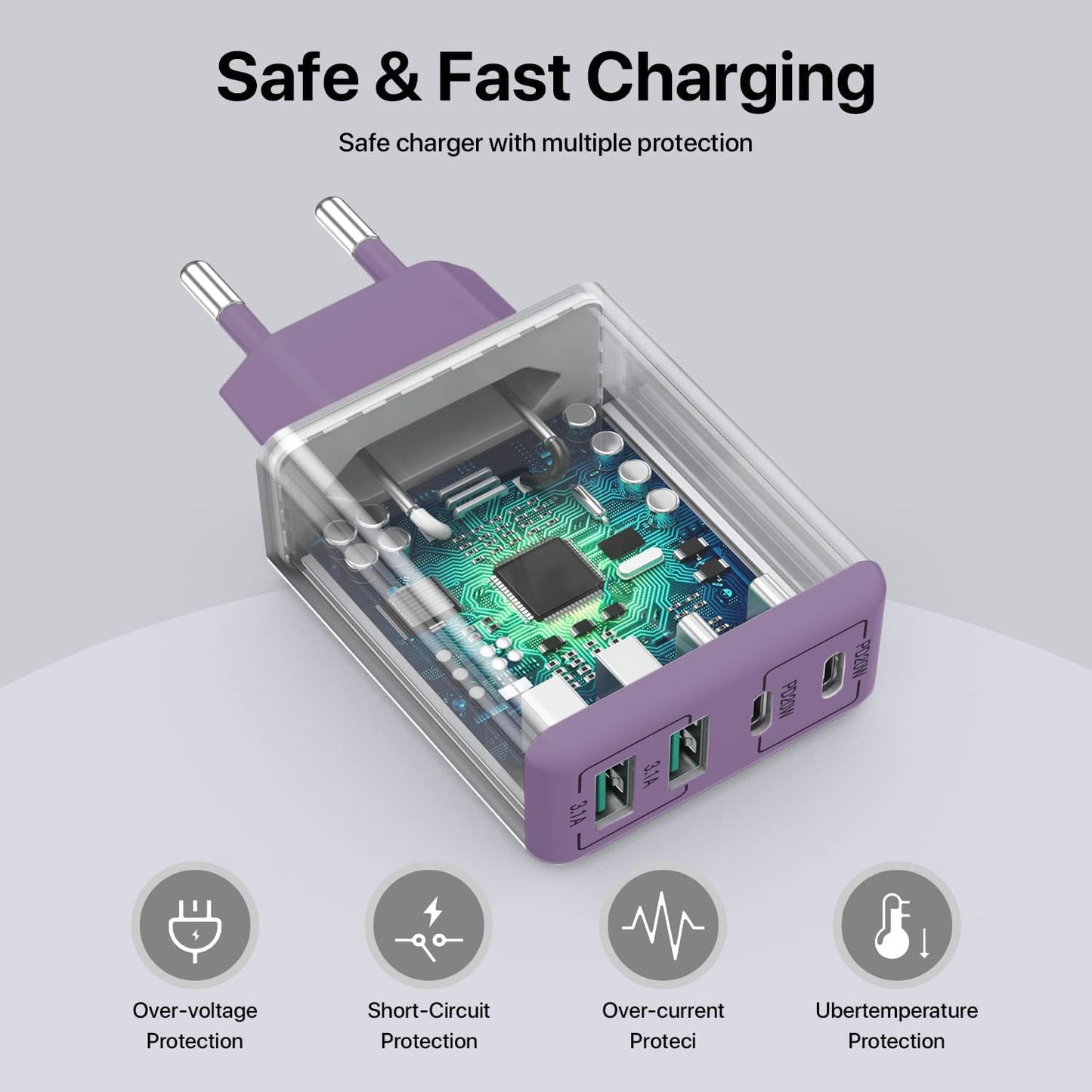 2 x USB C Ladegerät 40W, 4-Port USB C Ladegerät Block, Schnellladeblock