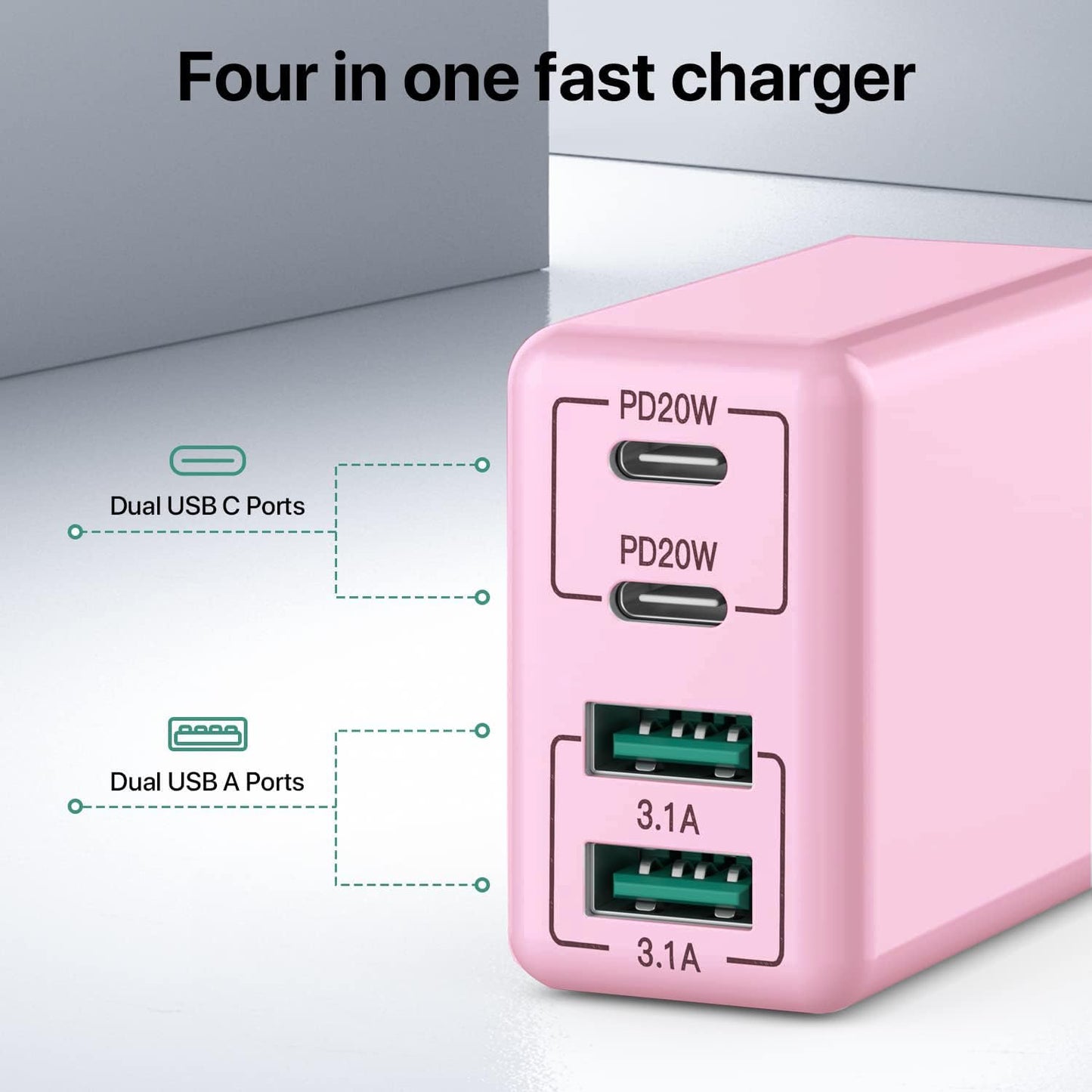 2 x USB C Ladegerät 40W, 4-Port USB C Ladegerät Block, Schnellladeblock