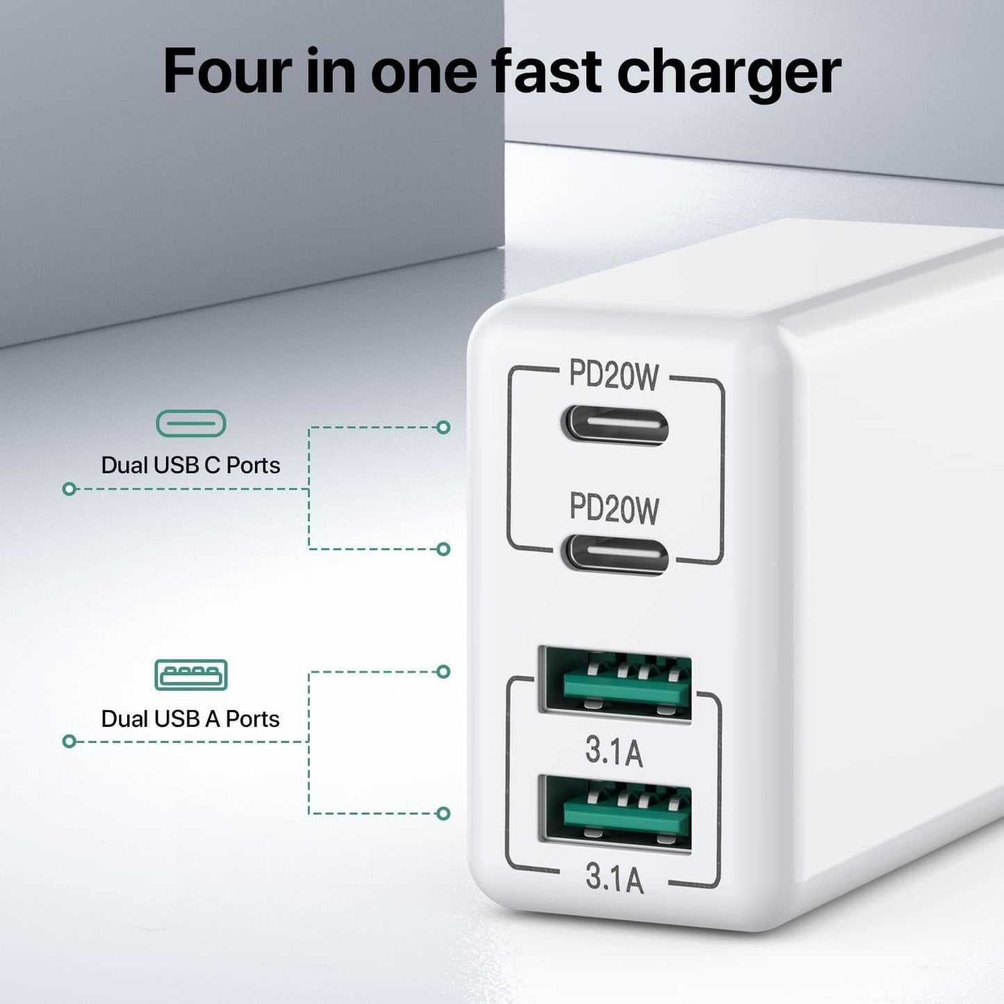 2 x USB C Ladegerät 40W, 4-Port USB C Ladegerät Block, Schnellladeblock