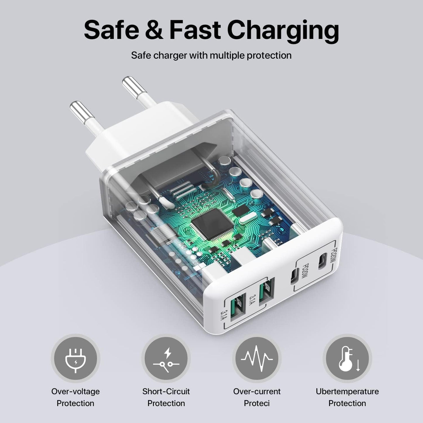 2 x USB C Ladegerät 40W, 4-Port USB C Ladegerät Block, Schnellladeblock