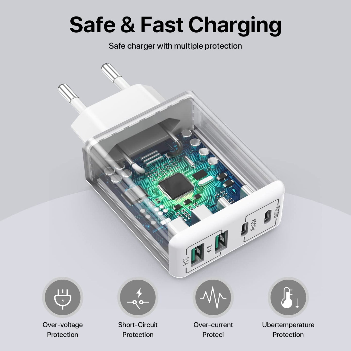 2 x USB C Ladegerät 40W, 4-Port USB C Ladegerät Block, Schnellladeblock