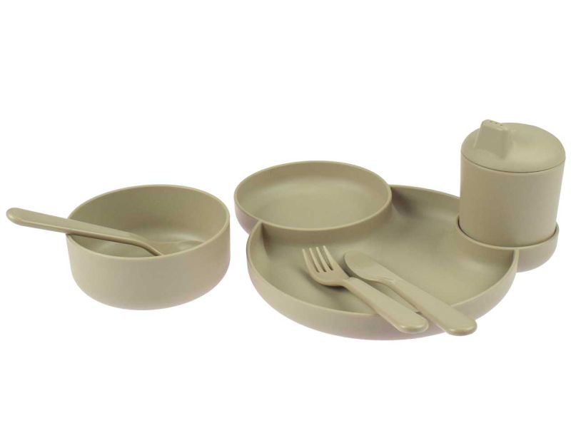 dantoy tiny BIOplastic Essgeschirr, moccafarben, 7-tlg. Geschenk-Set