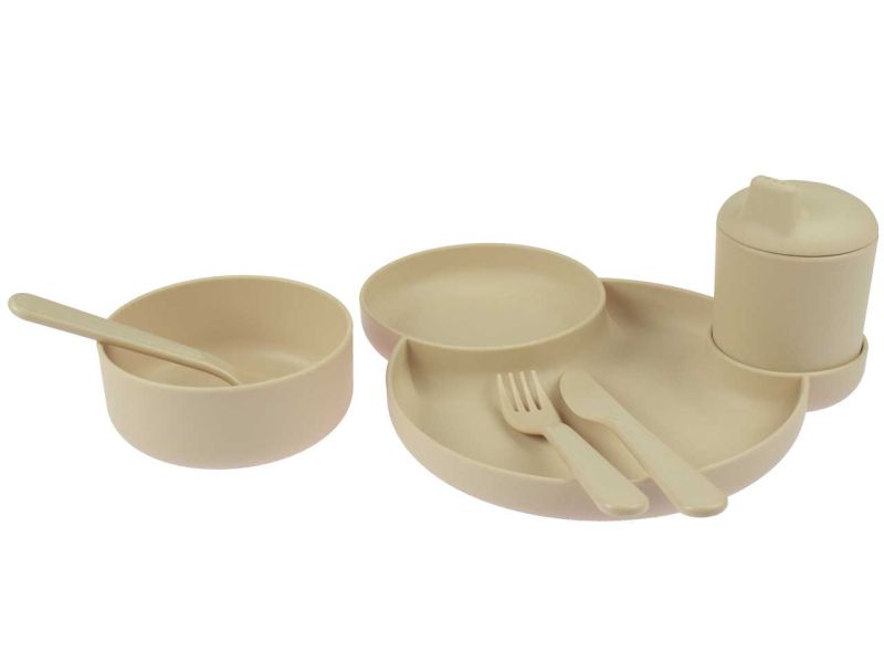dantoy tiny BIOplastic Essgeschirr, sandfarben, 7-tlg. Geschenk-Set
