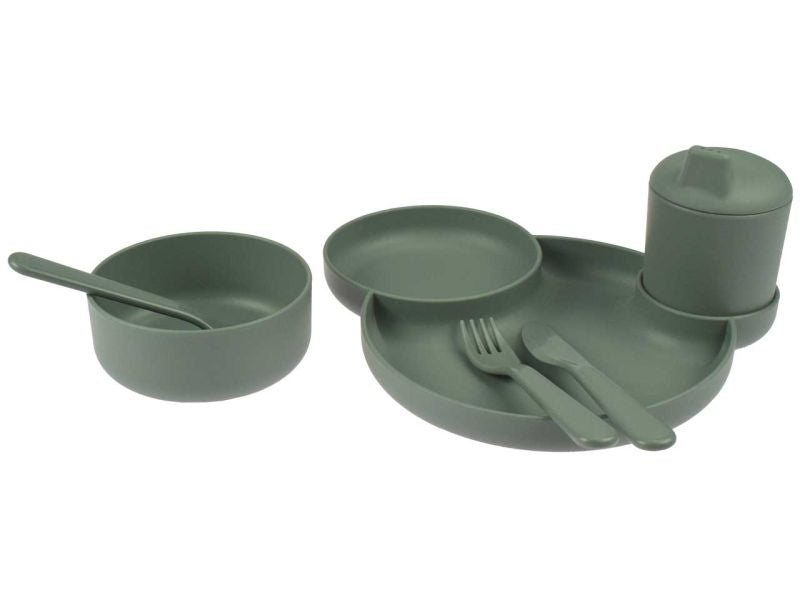 dantoy tiny BIOplastic Essgeschirr, olivefarben, 7-tlg. Geschenk-Set
