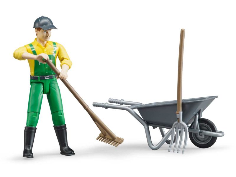 BRUDER bworld Landwirt mit Schubkarre