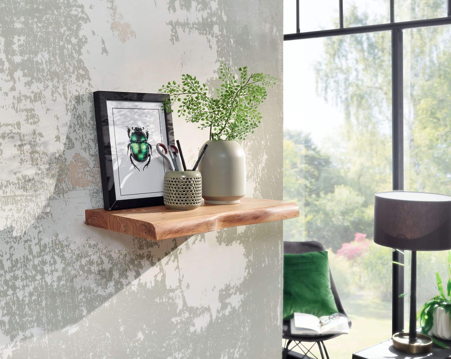 Wandregal mit Baumkante Akazie Massivholz 40 cm