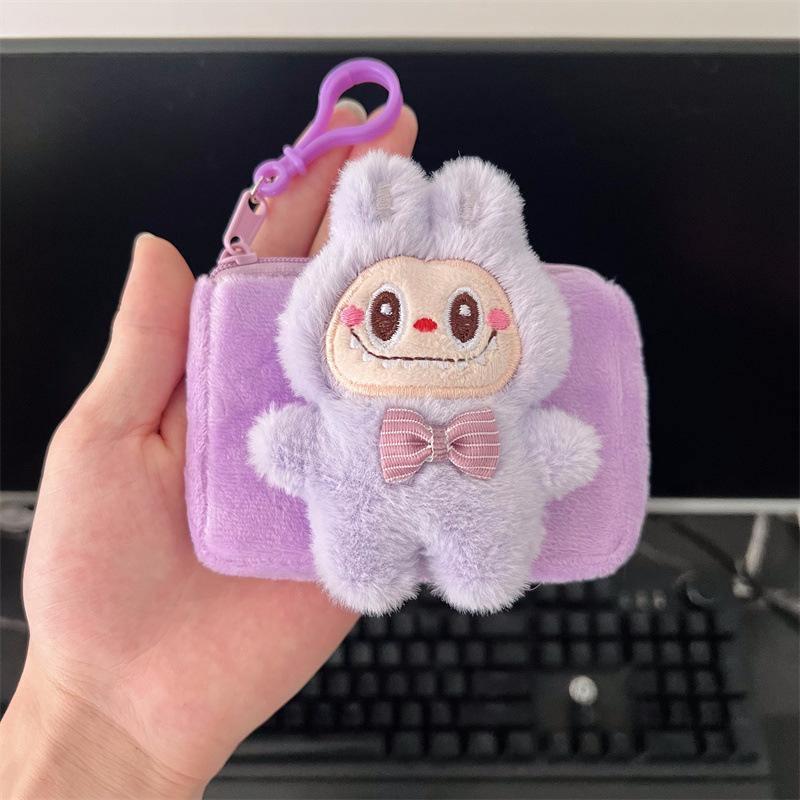Cartoon Labubu Hase Wechselgeldbörse Kartenetui Niedlich mit Schlüsselanhänger Hängebeutel Mini Kleine Tasche Tragbar Handgepäck violett