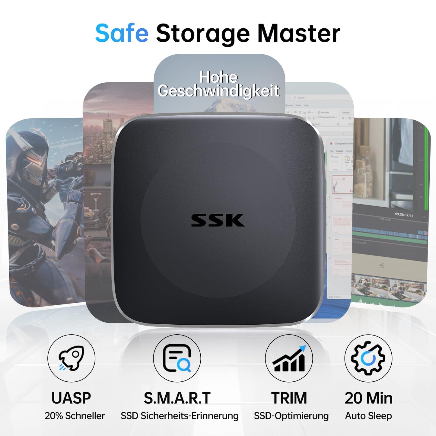 SSK Externe SSD - USB3.2 für iPhone/Android/Windows/Tablet/Mac/Xbox