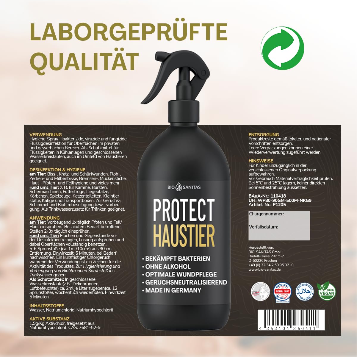 BIO SANITAS PROTECT Haustier – Desinfektionsspray (Halal)
