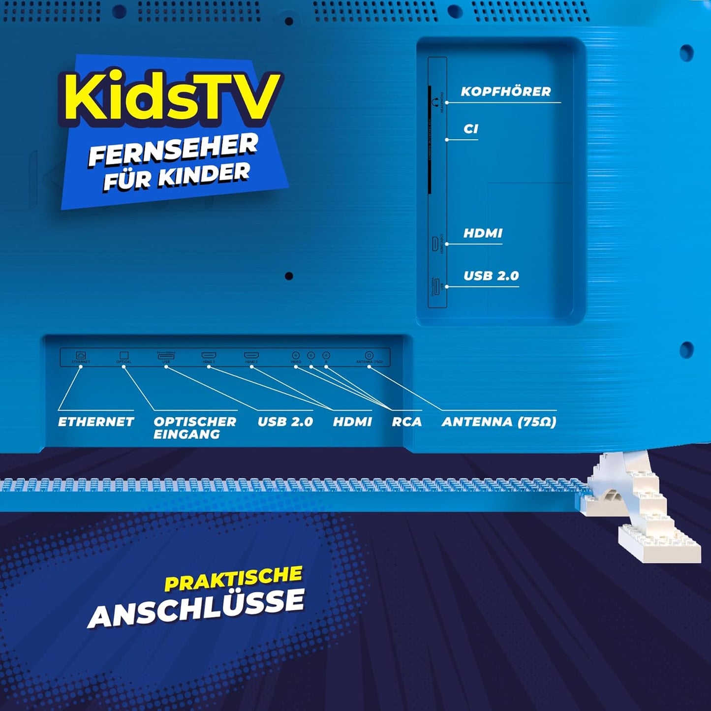 KidsTV 32'' Smart TV - Android FHD mit Voice Assistant, Disney+, Netflix, YouTube Kids, etc.