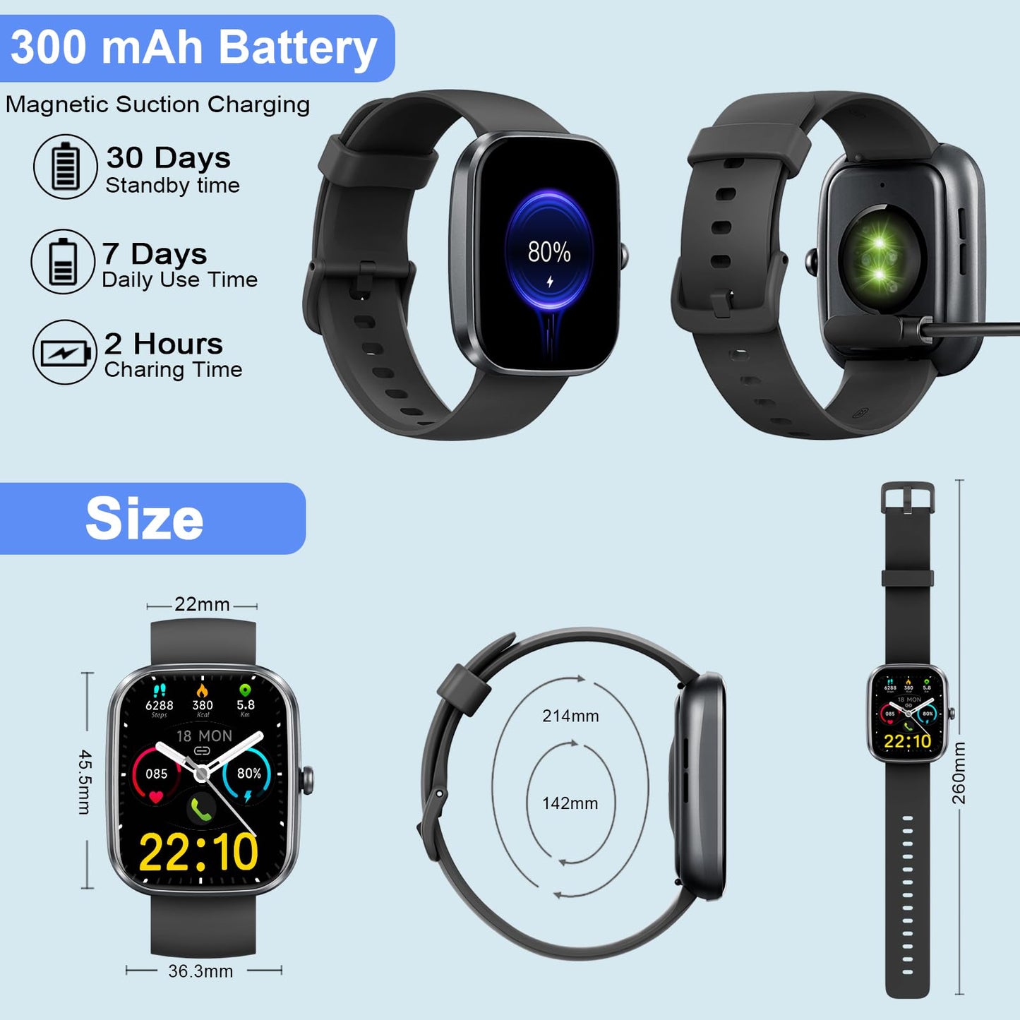 Smartwatch mit Telefonfunktion, 1.91" für iOS & Android