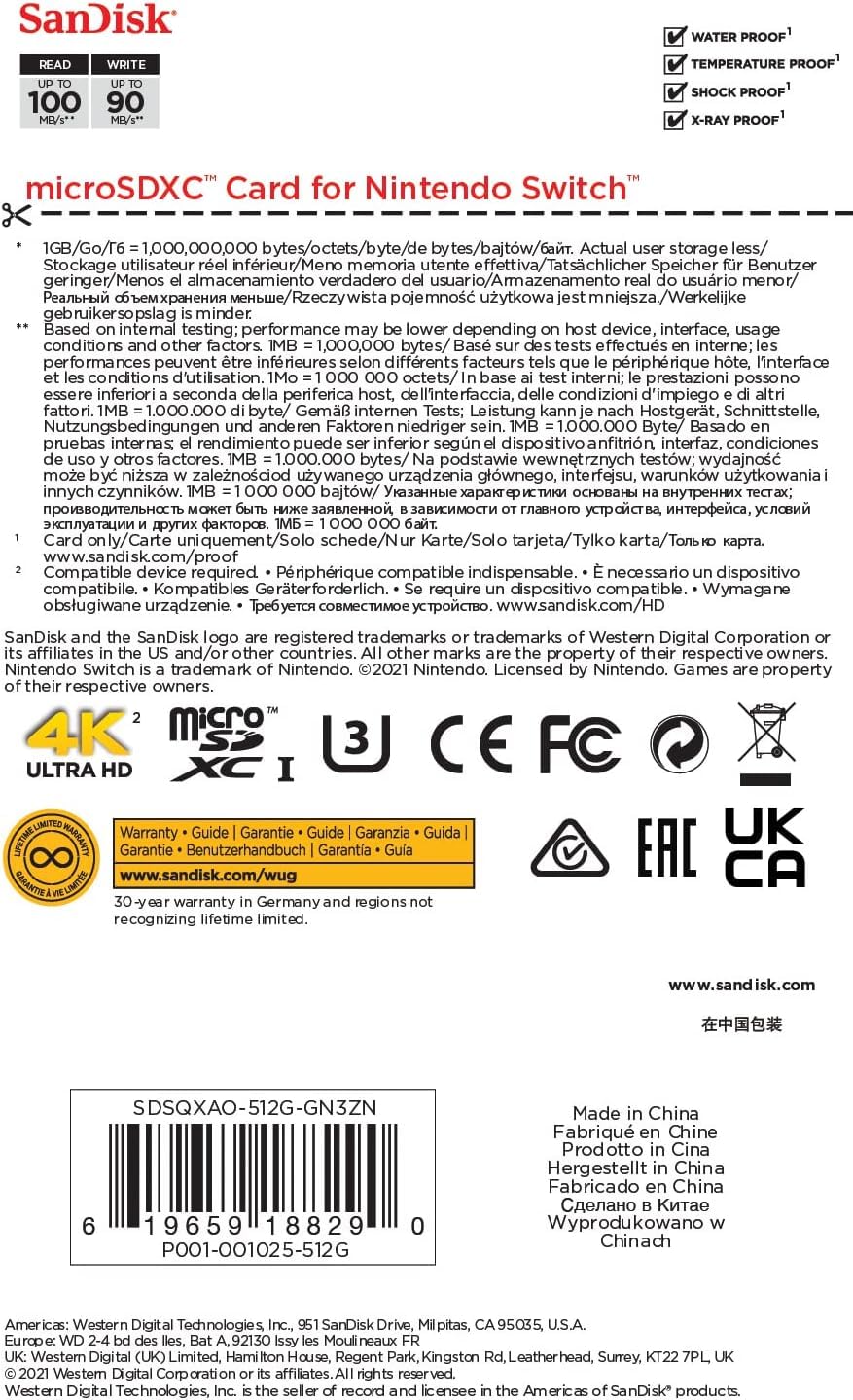 SanDisk microSDXC UHS-I Speicherkarte für Nintendo Switch - (U3, Class 10, 100 MB/s Übertragung, mehr Platz für Spiele)