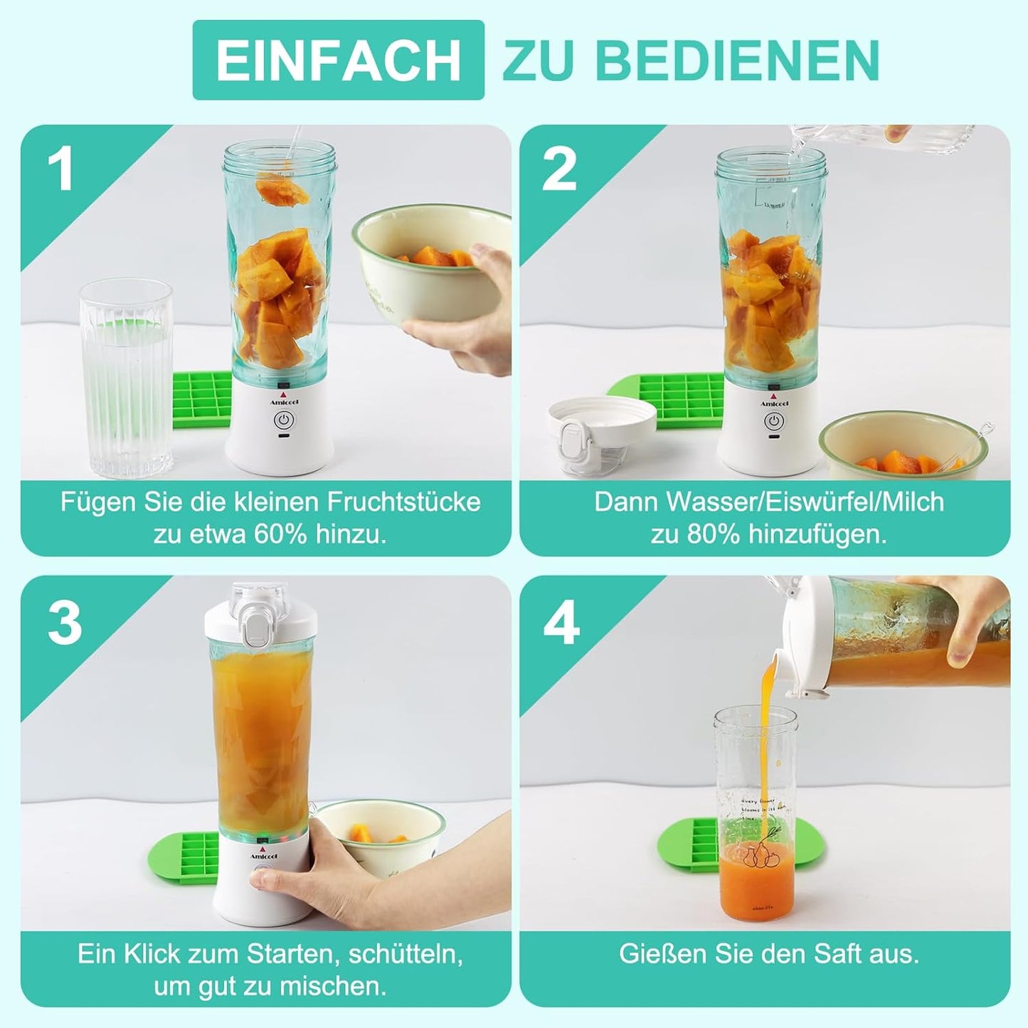 Mixer Smoothie Maker To Go - Tragbare 600ml Flasche - Slushy Maker