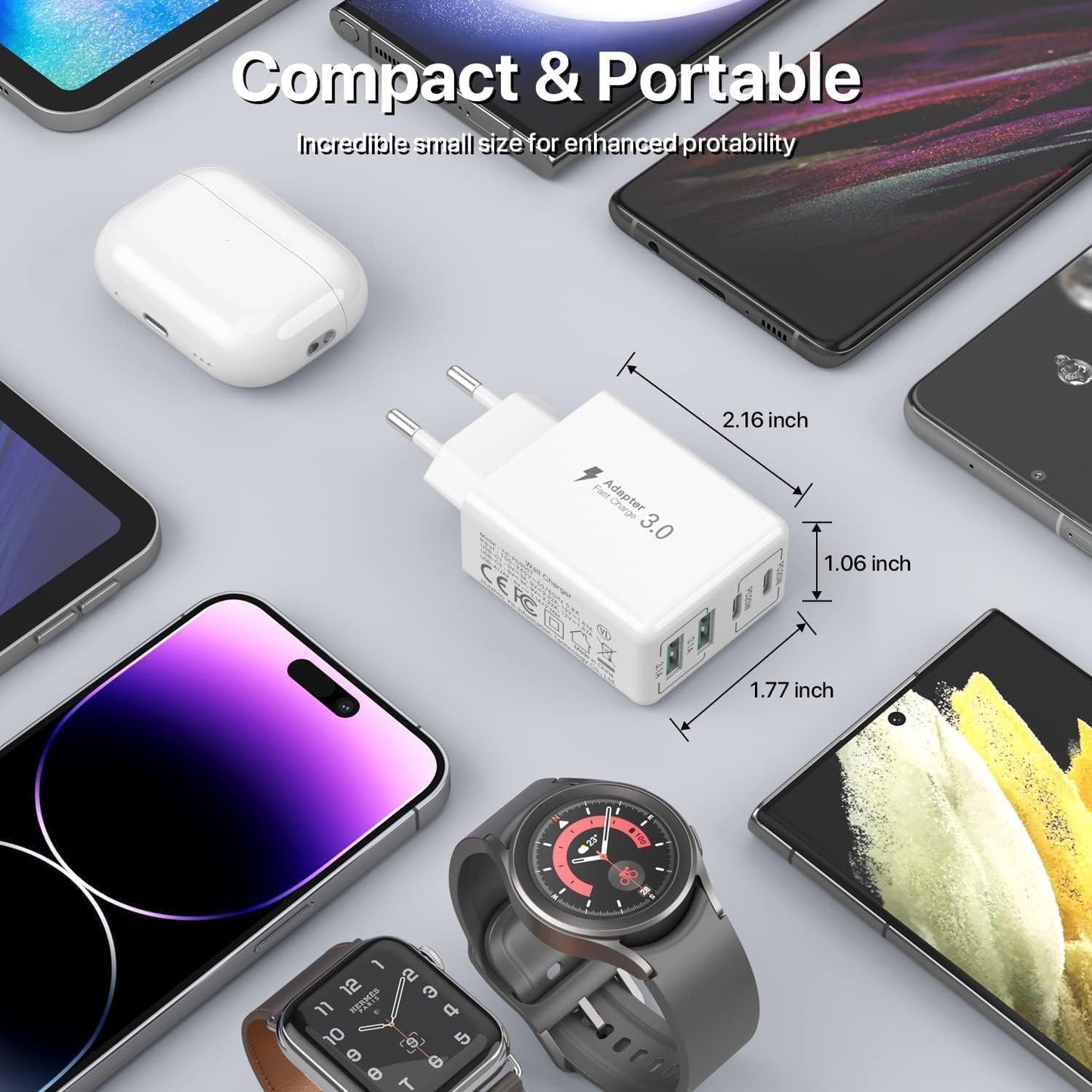 2 x USB C Ladegerät 40W, 4-Port USB C Ladegerät Block, Schnellladeblock