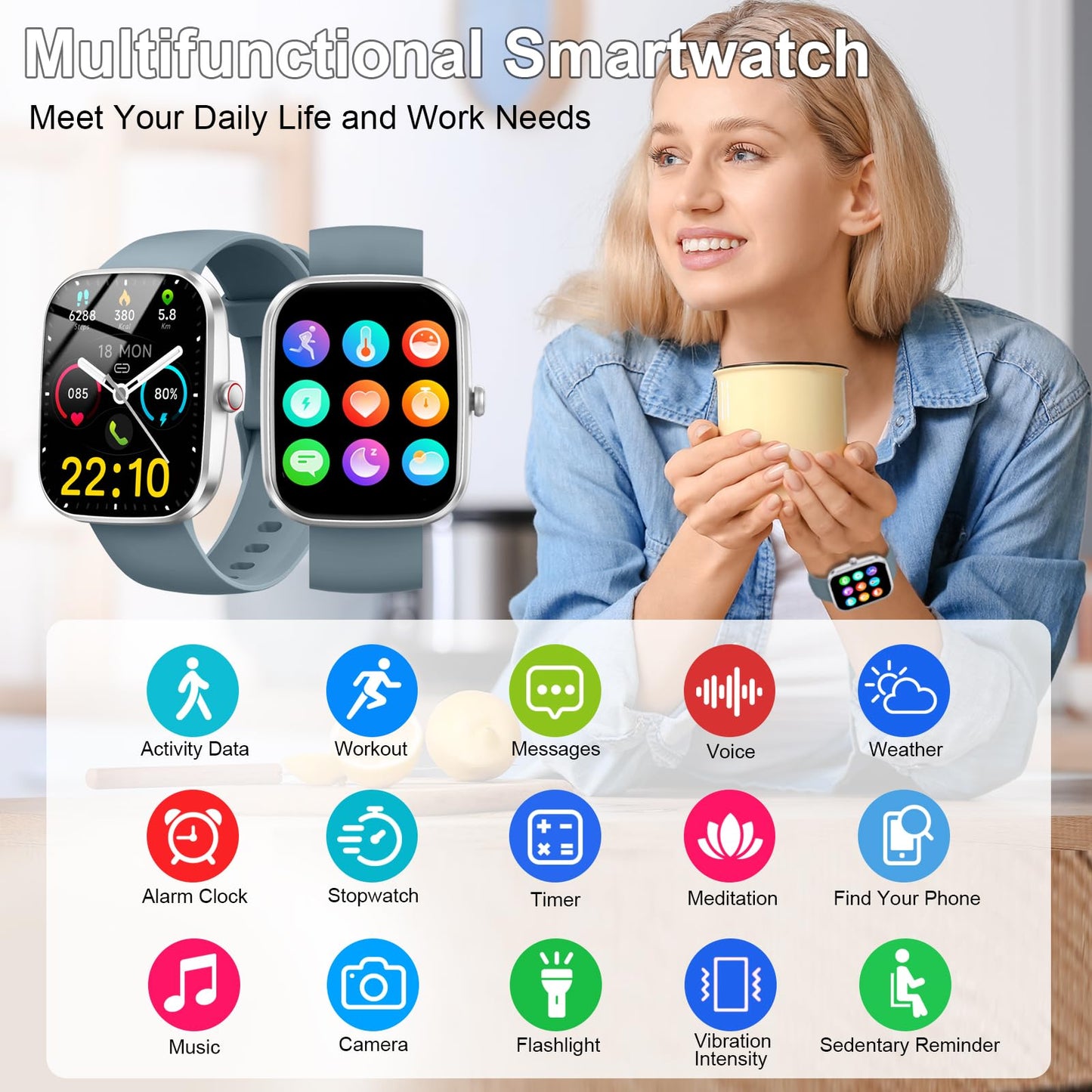 Smartwatch mit Telefonfunktion, 1.91" für iOS & Android