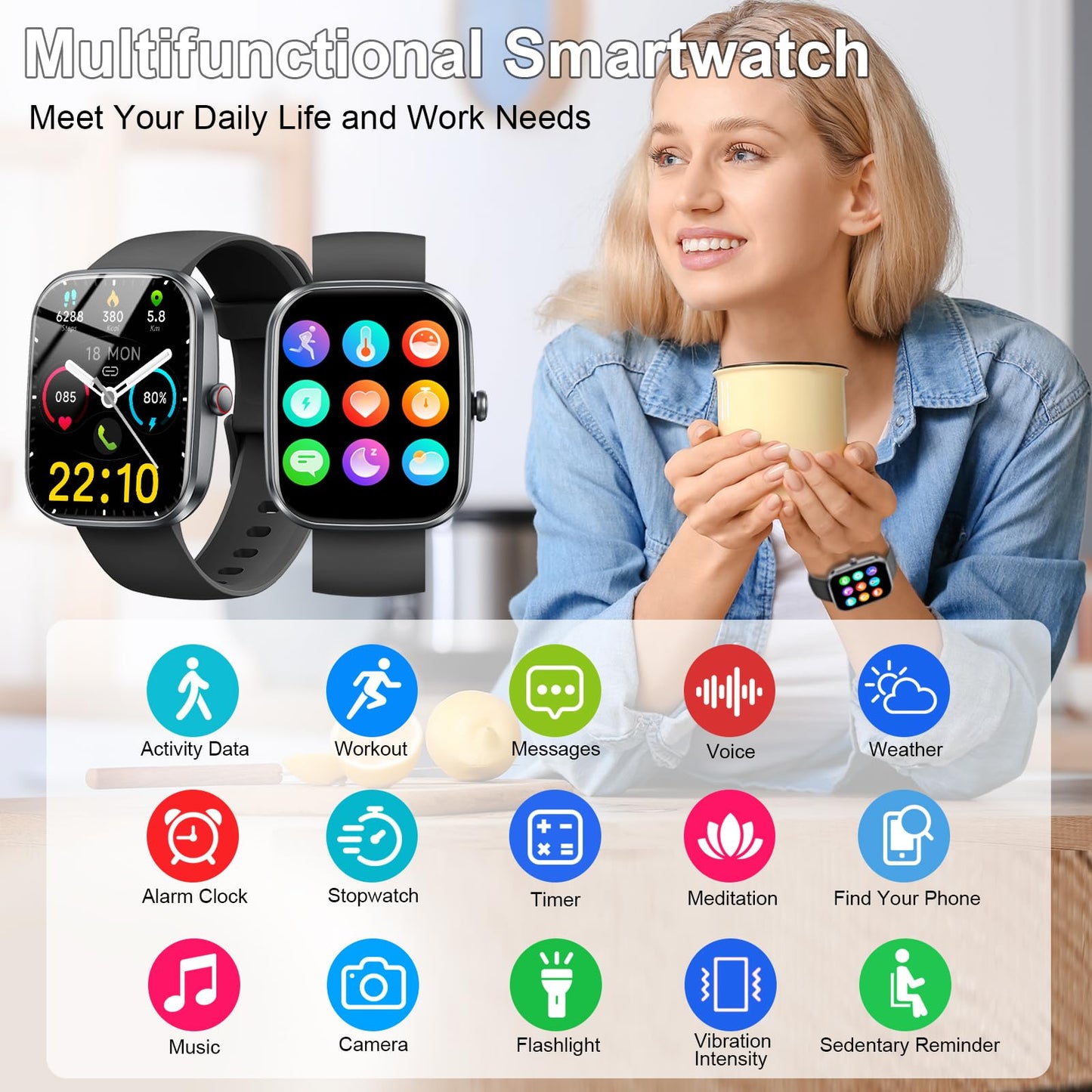 Smartwatch mit Telefonfunktion, 1.91" für iOS & Android