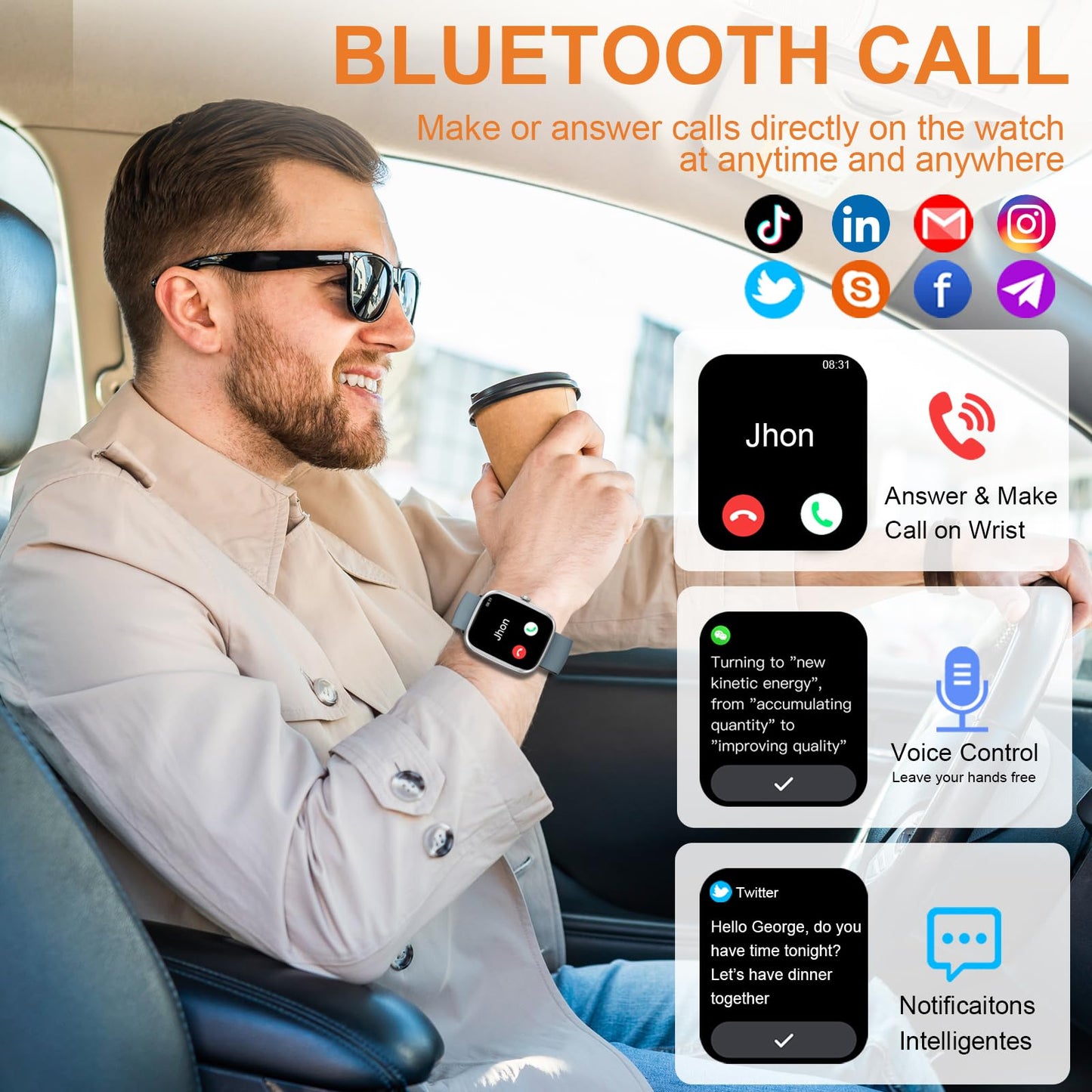 Smartwatch mit Telefonfunktion, 1.91" für iOS & Android