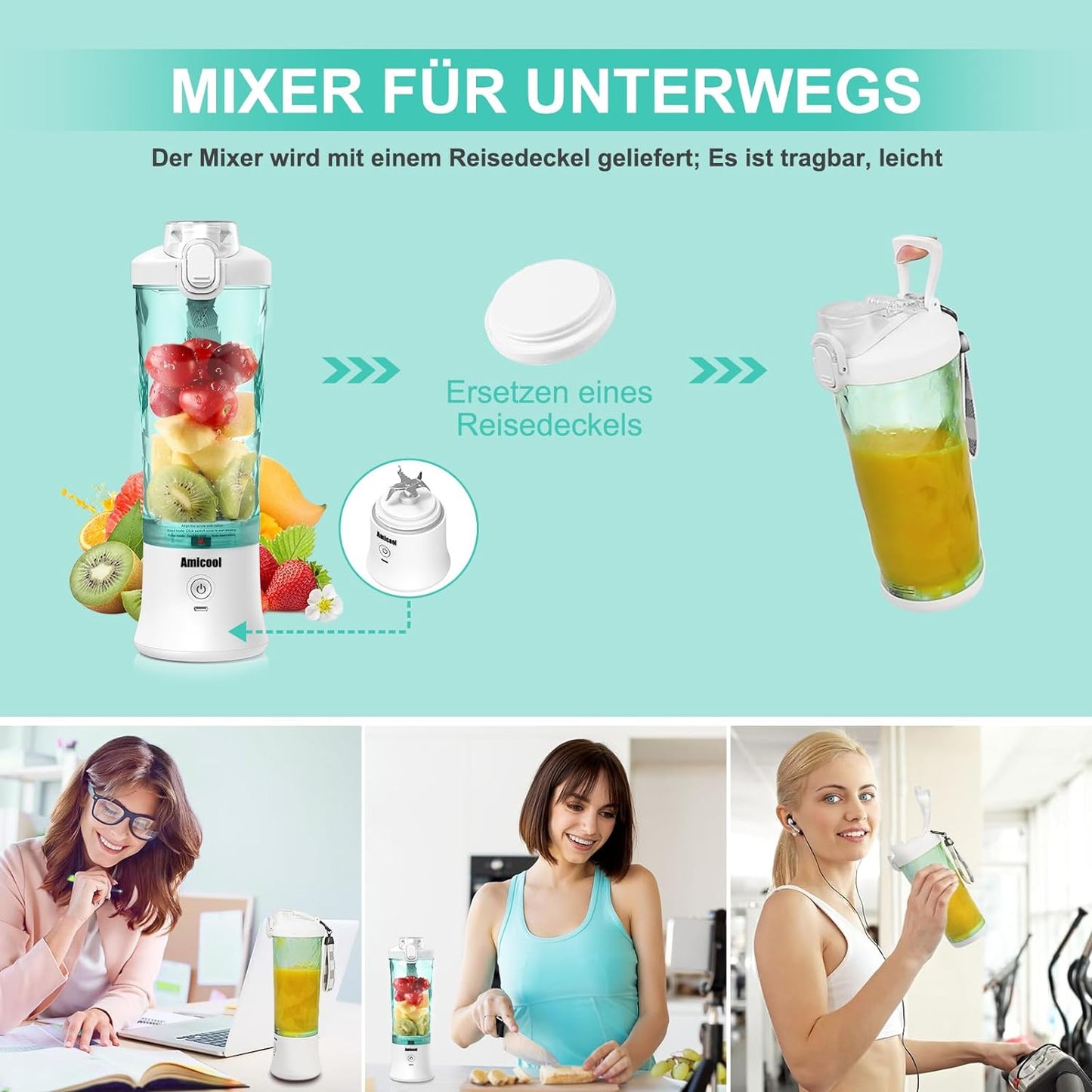 Mixer Smoothie Maker To Go - Tragbare 600ml Flasche - Slushy Maker