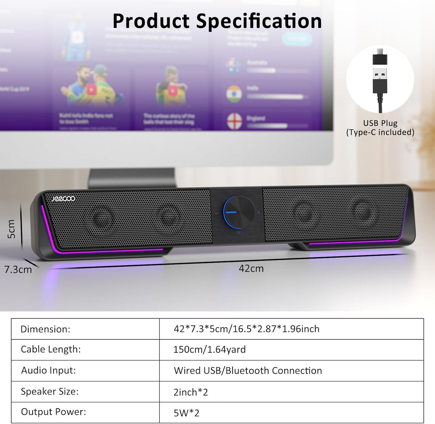 Jeecoo A40 Lautsprecher für Pc & Laptop - USB & Bluetooth