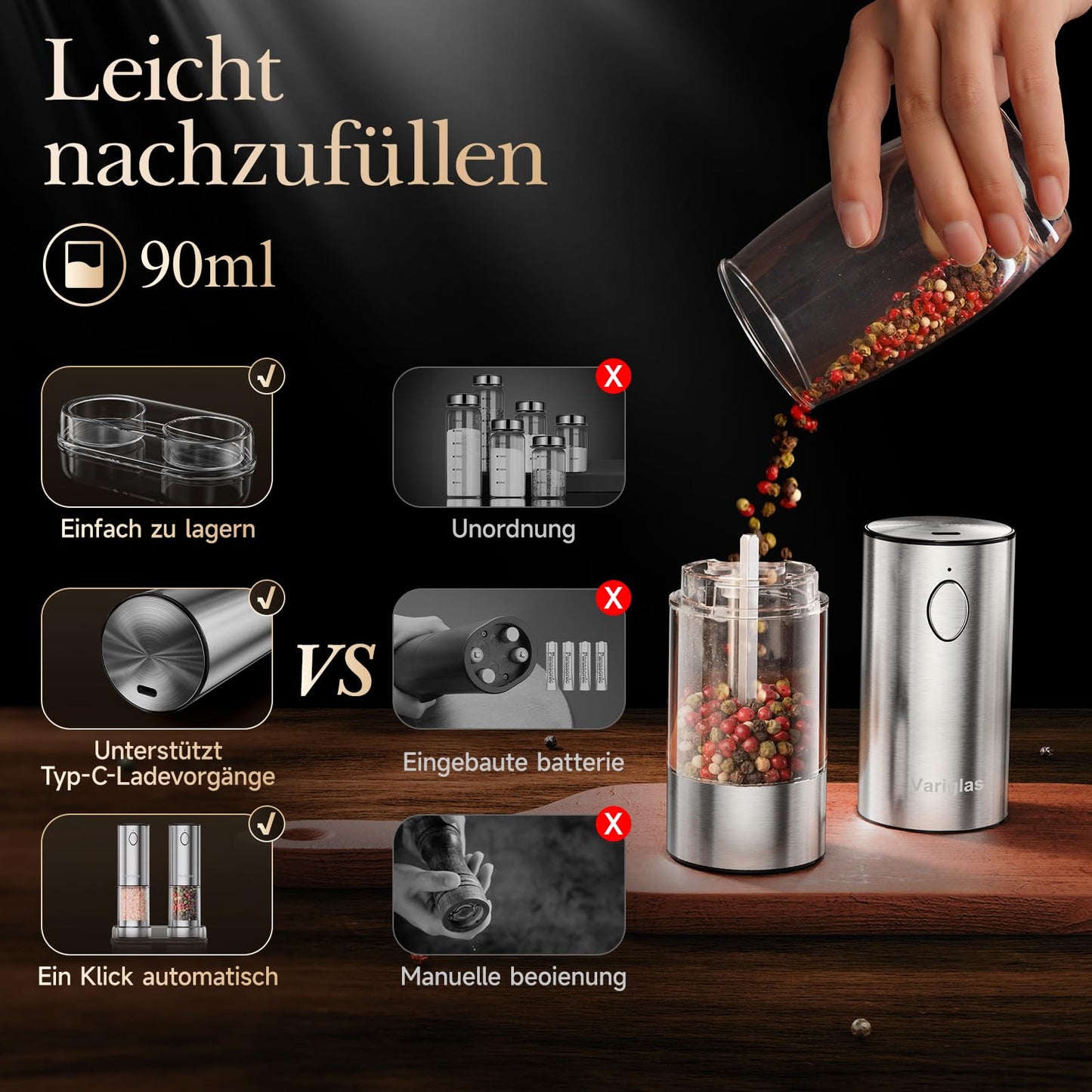Salz- & Pfeffermühle - 2er Set elektrisch