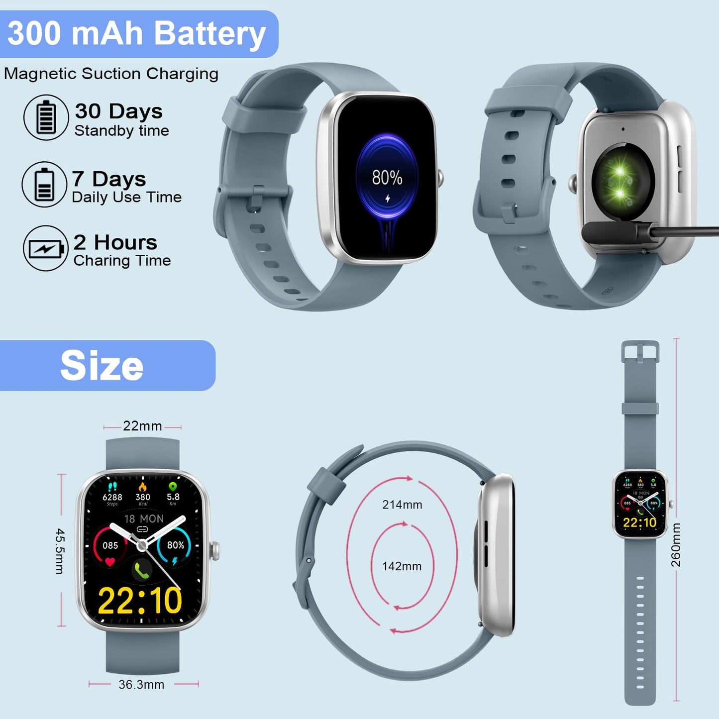 Smartwatch mit Telefonfunktion, 1.91" für iOS & Android