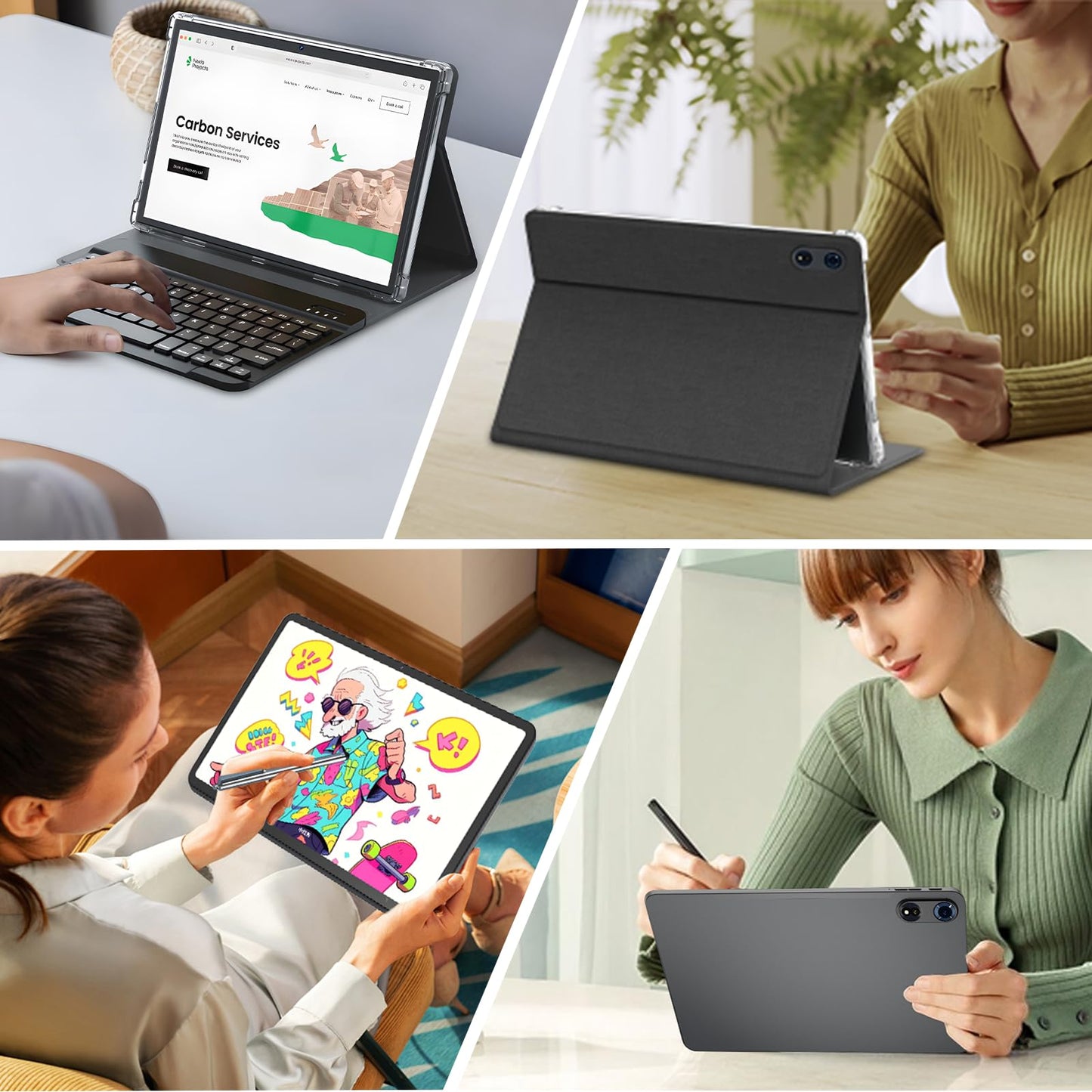 Tablet 12 Zoll Android 14 mit Tastatur, Octa-Core, 2K Display, 5G & WiFi