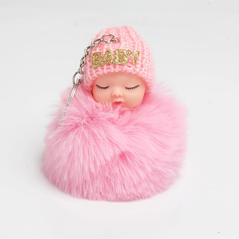Cartoon Plüsch Schlaf Puppe Schlüsselanhänger Niedliche Plüsch Kohle Ball Rucksack Anhänger Kreative DIY Kinder Plüsch Puppe Anhänger Zubehör Auto Anhänger für Freunde rosa