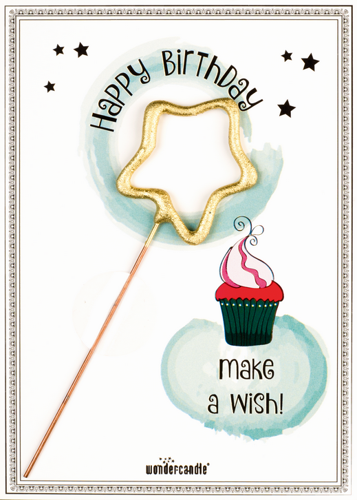 Happy Birthday Cupcake gold Mini Wunderkerze auf Karte