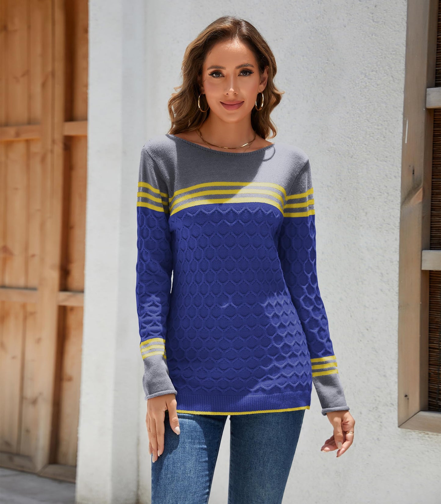 Rundhals Pullover Colorblock