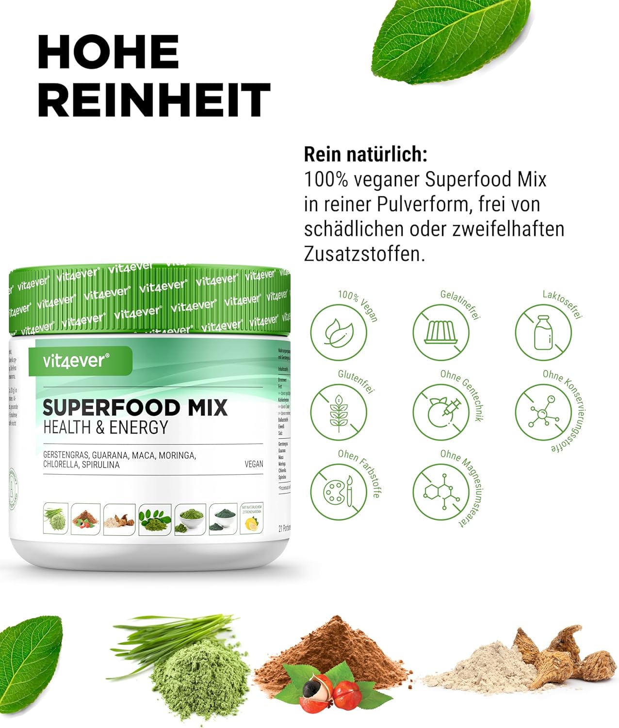 Superfood Mix - 100% natürlicher Power Smoothie - Mit Zitronen Aroma - Vegan