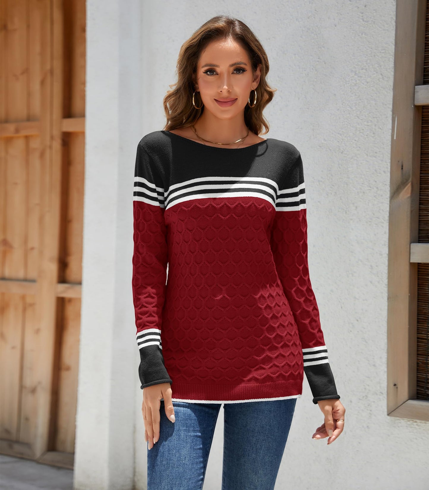 Rundhals Pullover Colorblock