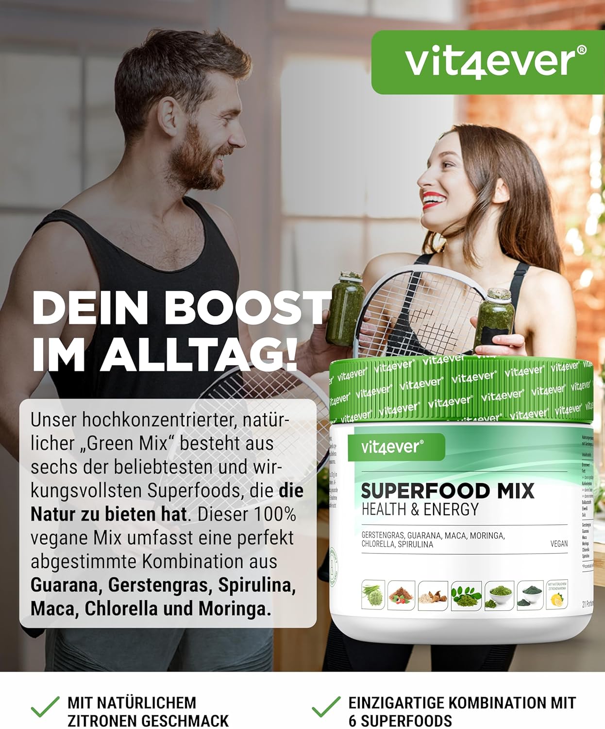 Superfood Mix - 100% natürlicher Power Smoothie - Mit Zitronen Aroma - Vegan