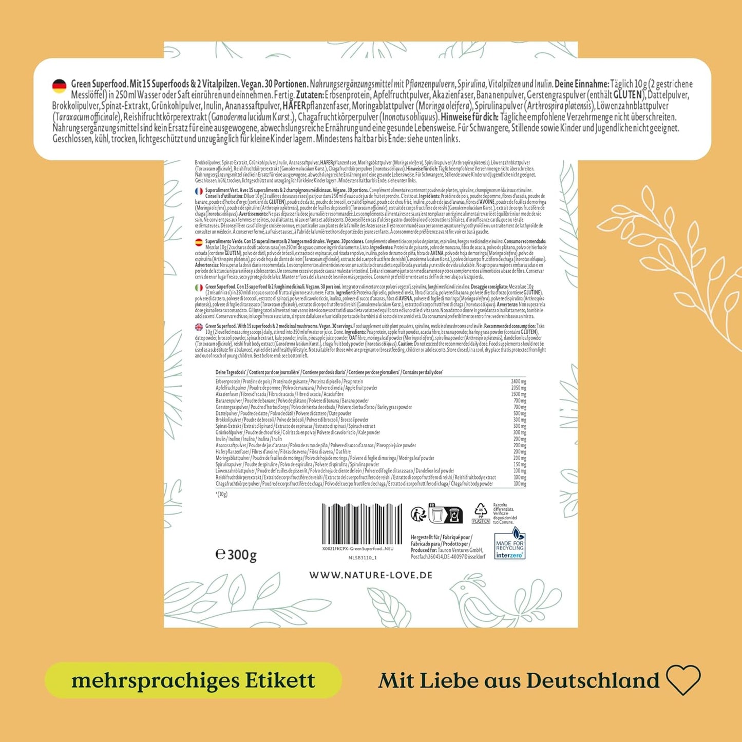 NATURE LOVE® - 300g - 15 Superfoods & 2 Vitalpilze