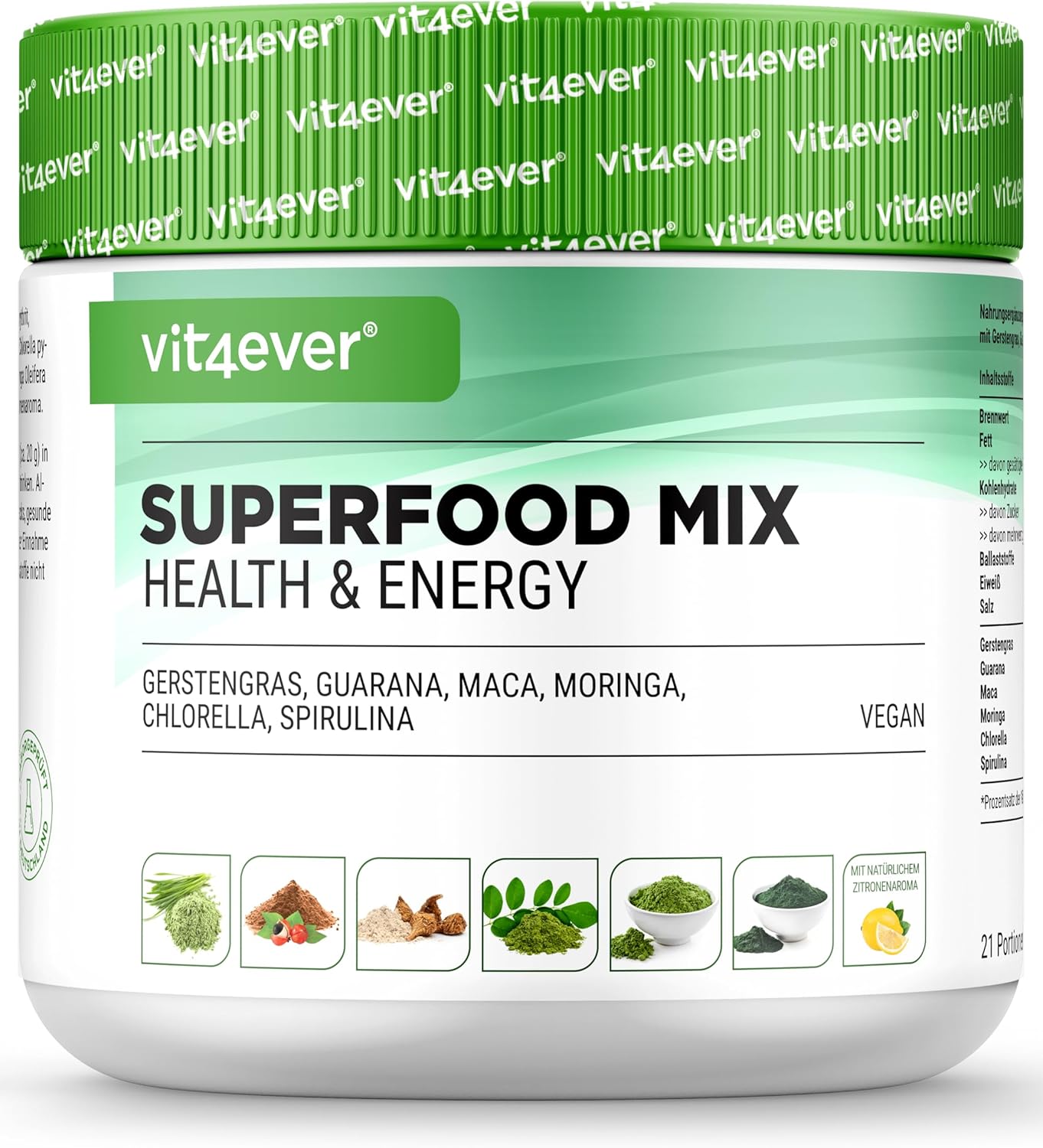 Superfood Mix - 100% natürlicher Power Smoothie - Mit Zitronen Aroma - Vegan