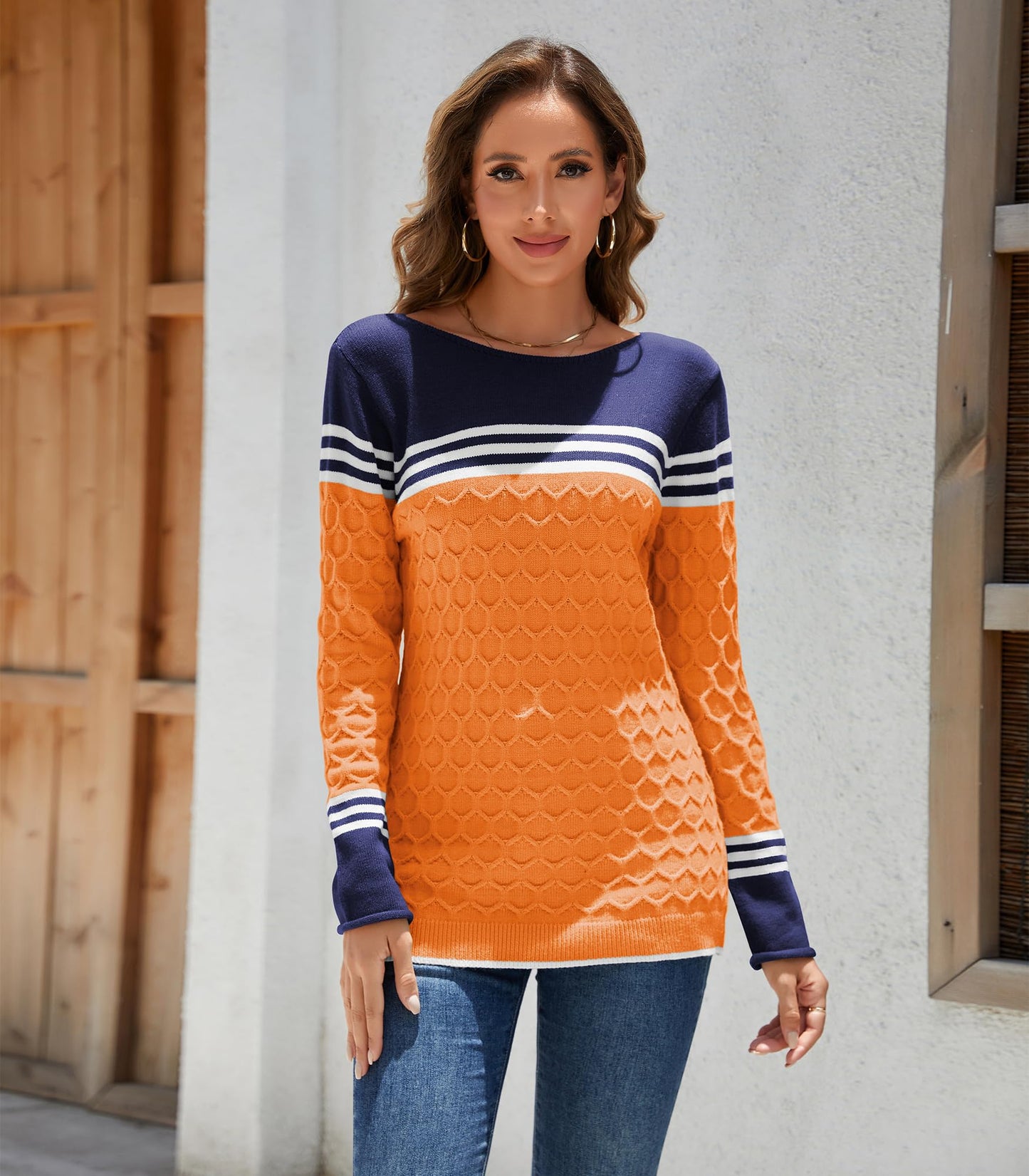 Rundhals Pullover Colorblock