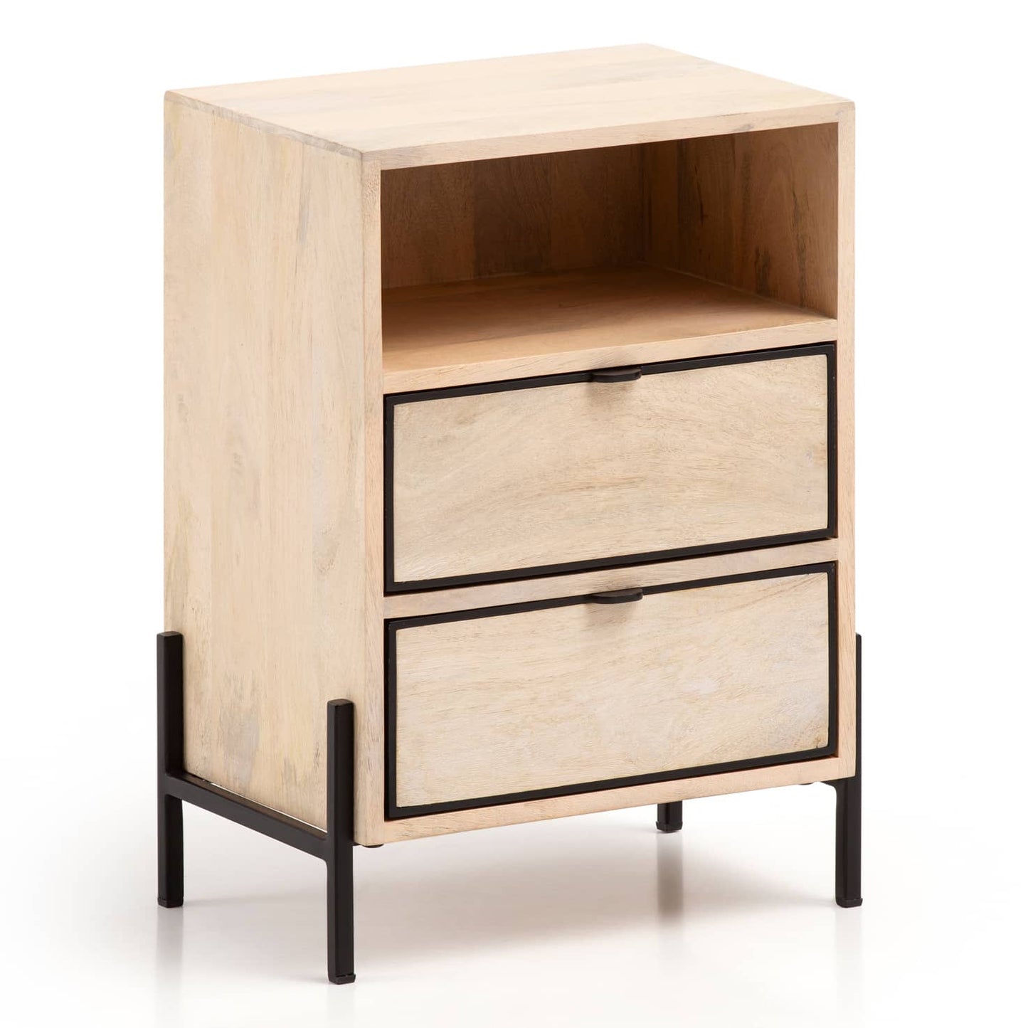 Nachttisch Mango Massivholz / Metall 43x60x30 cm Nachtschrank Boxspringbett