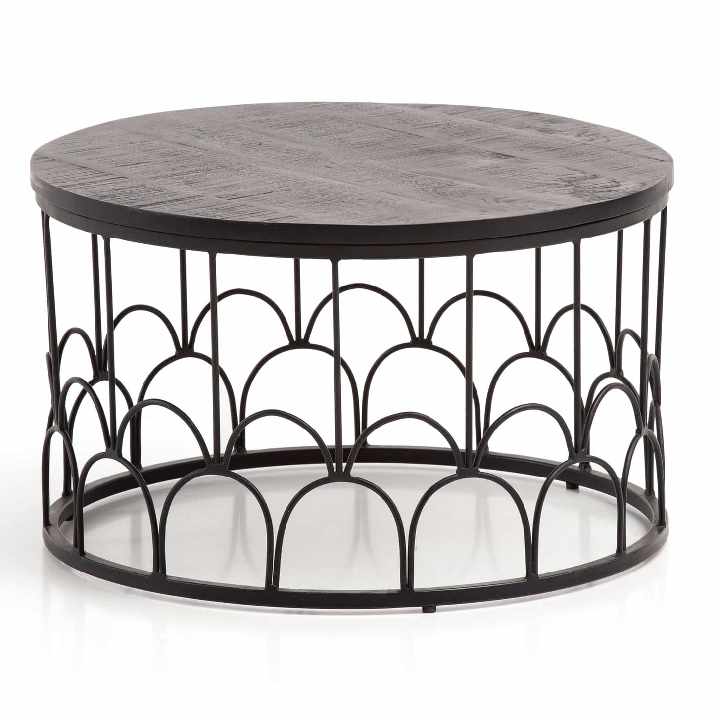 Couchtisch 60x60x36 cm Mango Massivholz / Metall Schwarz Sofatisch Rund