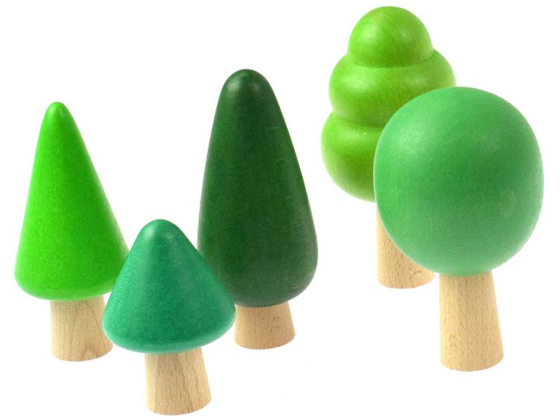 BAJO Wald-Set aus Holz, farbige Bäume, 5-tlg.