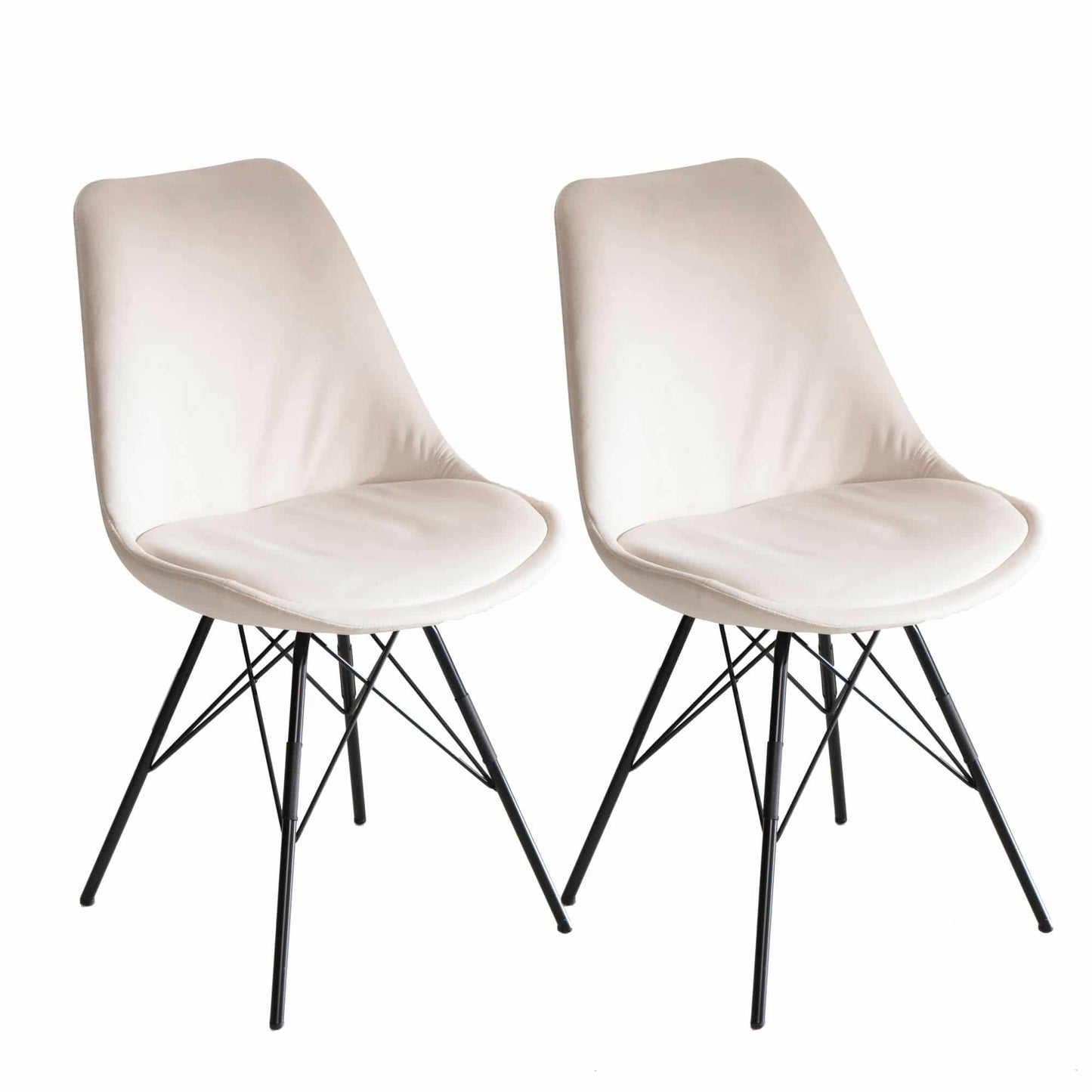 Esszimmerstuhl 2er Set Samt Beige Küchenstuhl mit schwarzen Beinen