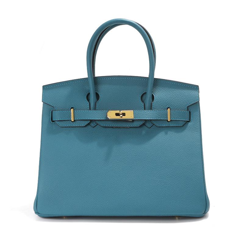 Kopfschicht-Rindsleder-Platin-Tasche, echtes Leder, Damentasche, große Kapazität, Handtasche, Damen, High-End-Sense, Pendler-Schultertasche 35CM strapless blau