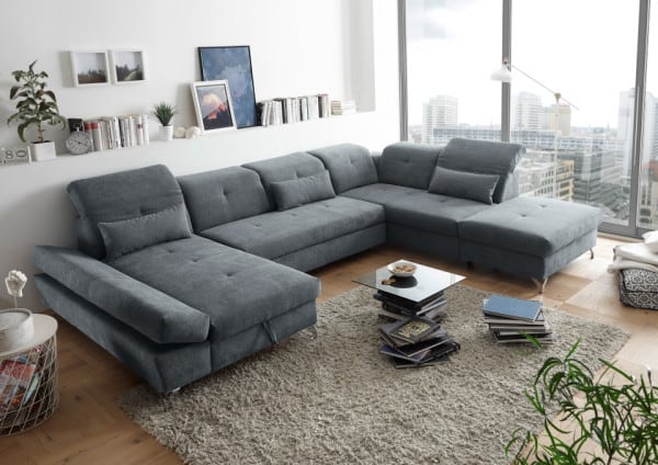 Wohnlandschaft Melfi von Ed Exciting Design – Modernes U-Form Sofa mit Schlaffunktion und Bettkasten