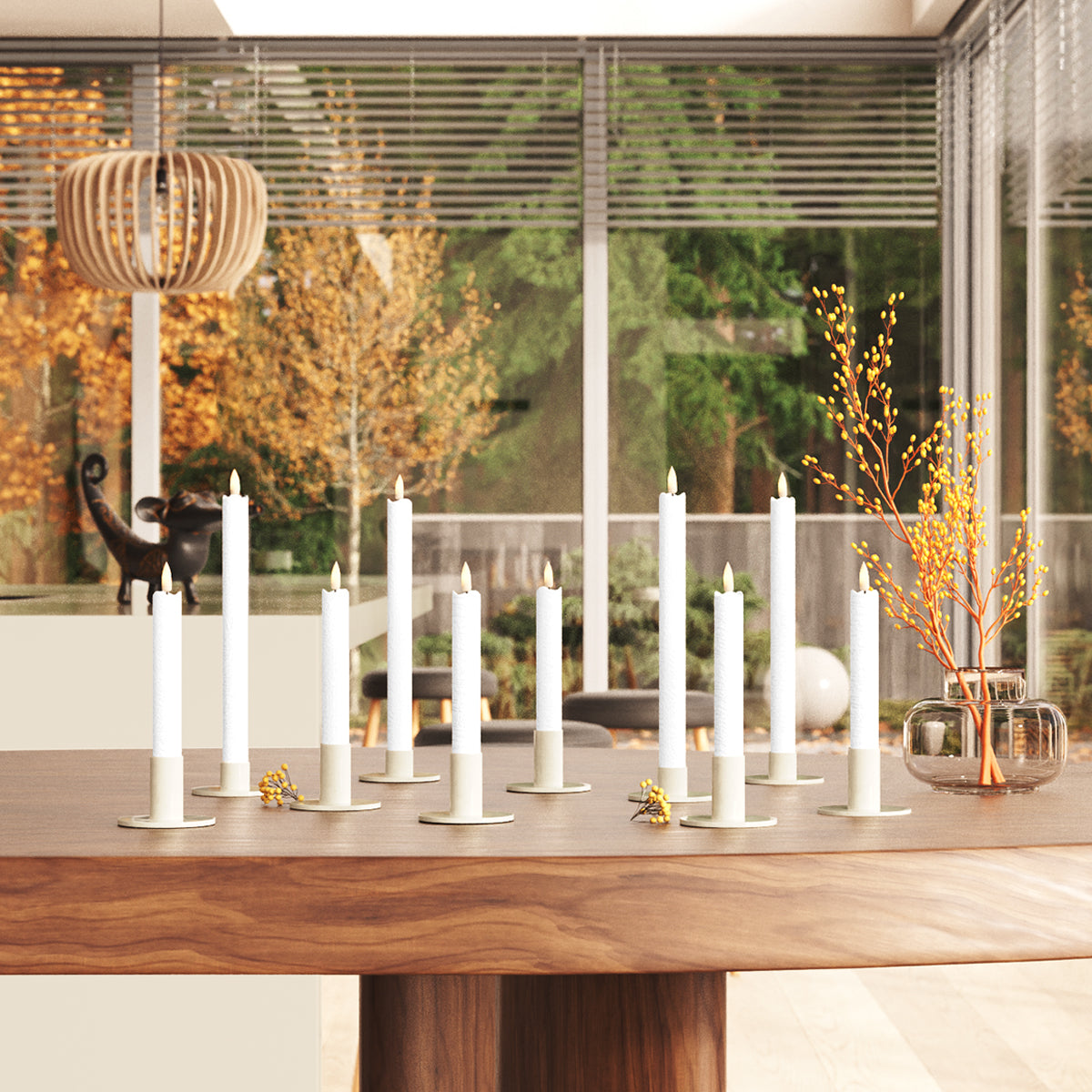 Romantik LED Stabkerzen-Set – Weiß – 6 Stück 15 cm | 4 Stück 24 cm