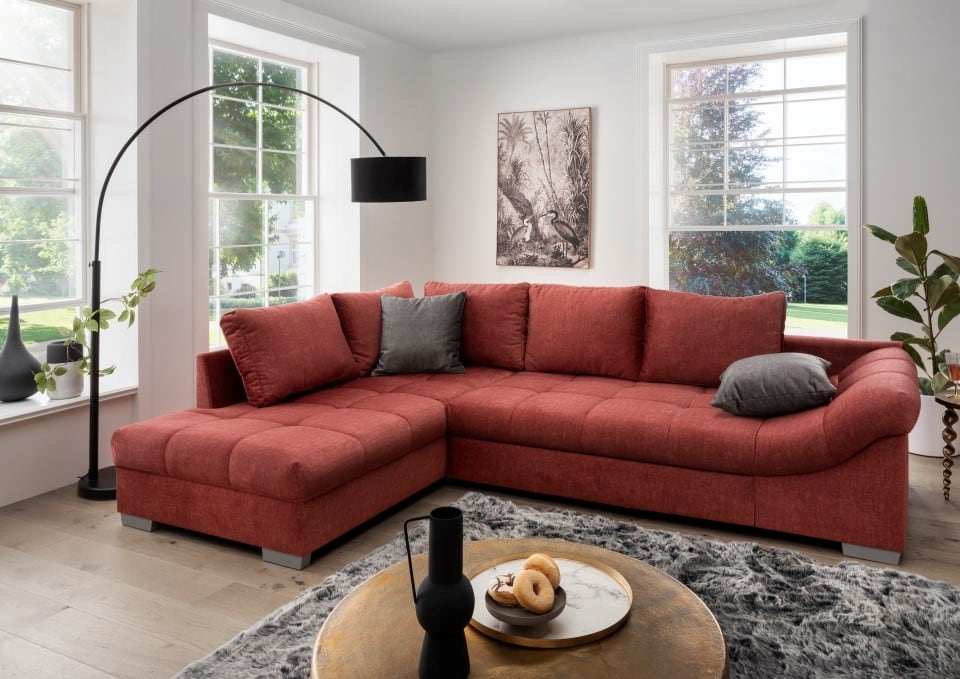 Ecksofa Alvito mit Schlaffunktion - Eleganter Mikrofaser Stoff in Verschiedenen Farben, von Benformato