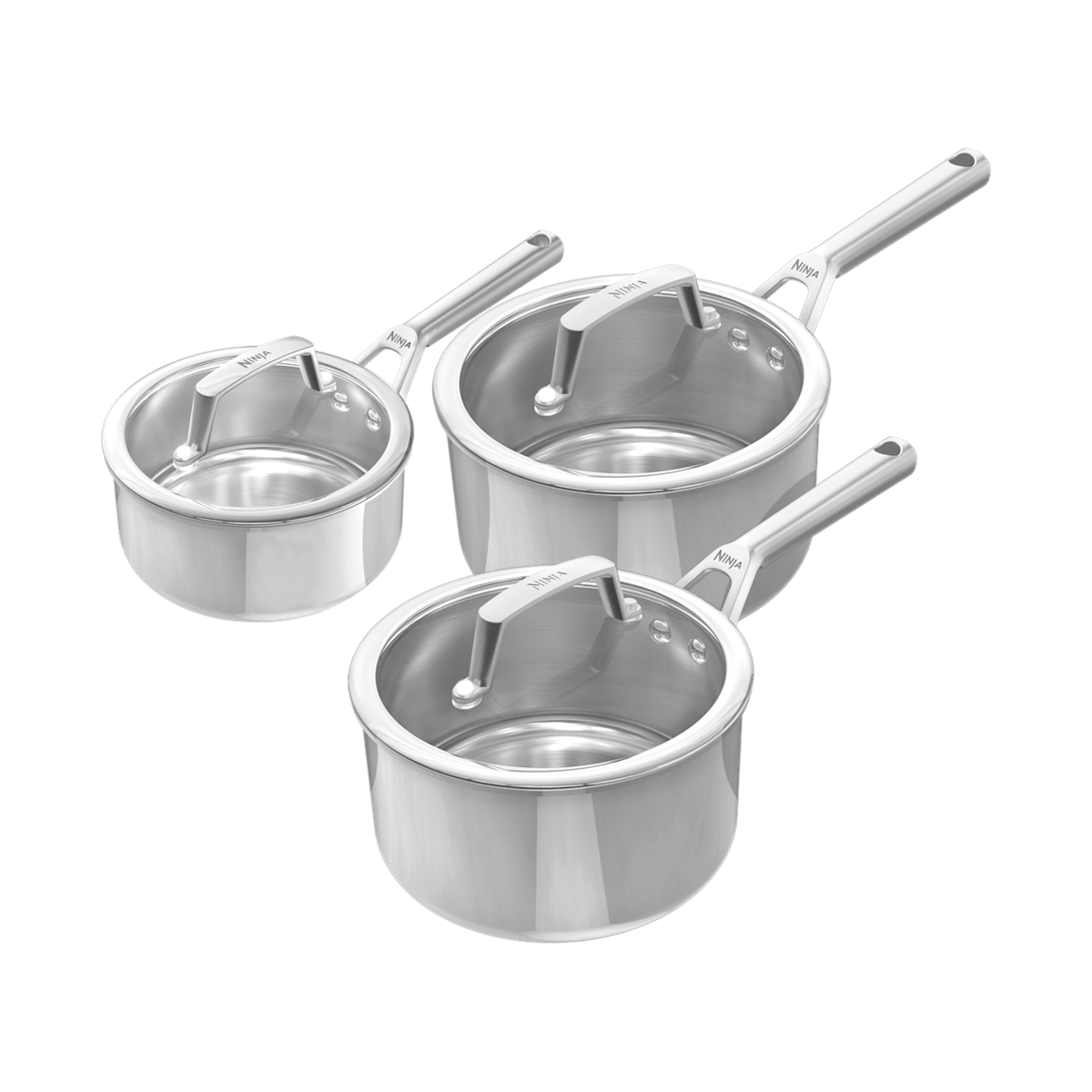 Ninja EverClad 3-teiliges Topf-Set aus Edelstahl mit Deckel | C93003EUI | von SharkNinja