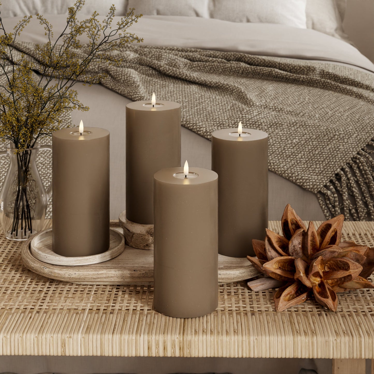 LED-Blockkerzen Ø 10 x 20 cm Karamell – 4 Stück